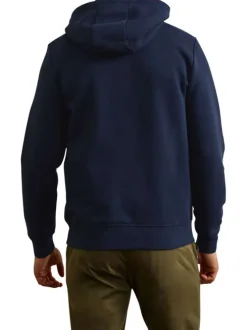 Sweat bleu marine uni avec une coupe droite et un col à capuche