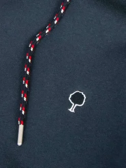 Sweat bleu marine uni avec une coupe droite et un col à capuche