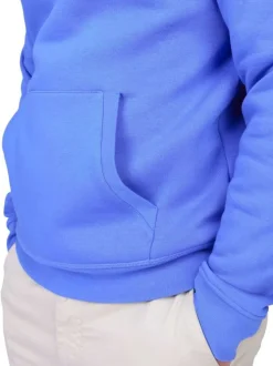 Sweat bleu uni avec une coupe droite et un col à capuche avec cordons