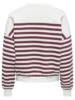 Sweat bordeaux rayé avec une coupe droite et un col rond à strass