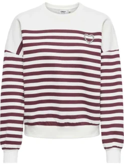 Sweat bordeaux rayé avec une coupe droite et un col rond à strass