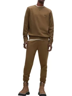 Sweat camel uni en coton avec un col rond et des manches longues