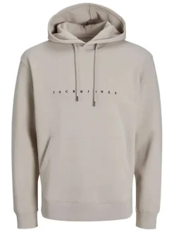 Sweat à capuche beige uni avec une coupe droite et une poche kangourou