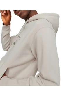 Sweat à capuche beige uni avec une coupe droite et une poche kangourou