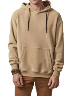 Sweat à capuche beige uni avec une coupe droite et une poche kangourou