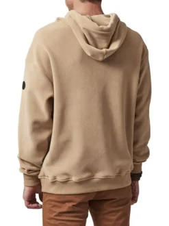 Sweat à capuche beige uni avec une coupe droite et une poche kangourou