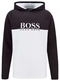 Sweat à capuche bicolore noir et blanc avec une coupe droite