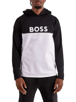 Sweat à capuche bicolore noir et blanc avec une coupe droite