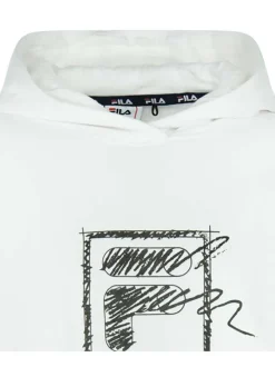 Sweat à capuche blanc en coton uni avec logo floqué coupe droite à manches longues