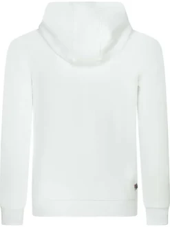 Sweat à capuche blanc en coton uni avec logo floqué coupe droite à manches longues