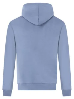 Sweat à capuche bleu uni à coupe droite avec le nom de la marque brodé en relief