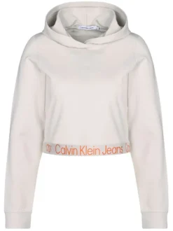 Sweat à capuche écru uni avec une coupe cropped