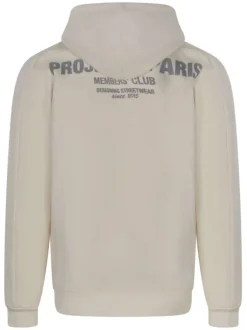 Sweat à capuche écru uni avec une coupe droite et nom de la marque