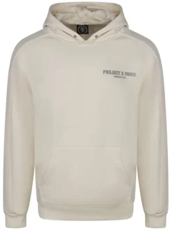 Sweat à capuche écru uni avec une coupe droite et nom de la marque