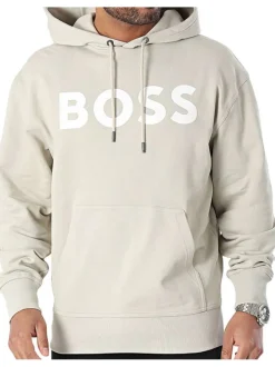 Sweat à capuche en coton beige uni avec une coupe droite et une poche