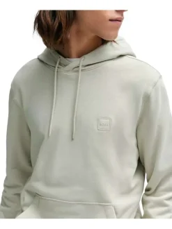 Sweat à capuche en coton beige uni à coupe droite avec une grande poche