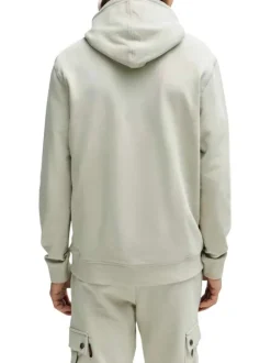 Sweat à capuche en coton beige uni à coupe droite avec une grande poche