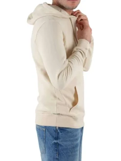 Sweat à capuche en coton beige uni à coupe droite et un imprimé crâne devant