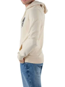 Sweat à capuche en coton beige uni à coupe droite et un imprimé crâne devant