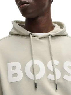 Sweat à capuche en coton beige uni à coupe regular fit avec le logo