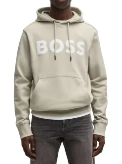 Sweat à capuche en coton beige uni à coupe regular fit avec le logo