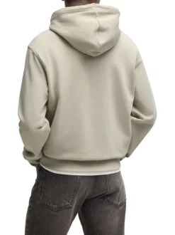 Sweat à capuche en coton beige uni à coupe regular fit avec le logo