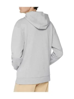 Sweat à capuche en coton biologique gris uni avec une coupe droite col croisé