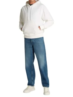 Sweat à capuche en coton blanc avec une coupe droite et un imprimé au dos