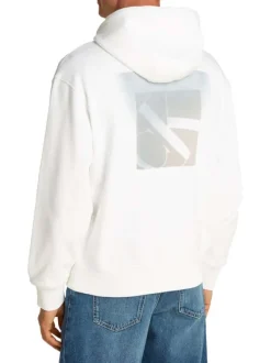 Sweat à capuche en coton blanc avec une coupe droite et un imprimé au dos