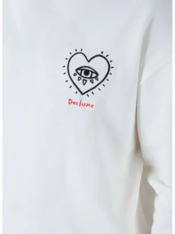 Sweat à capuche en coton blanc uni avec une coupe droite et coeur brodé