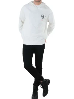Sweat à capuche en coton blanc uni avec une coupe droite et coeur brodé