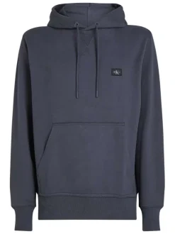 Sweat à capuche en coton bleu marine uni à coupe droite avec un petit patch