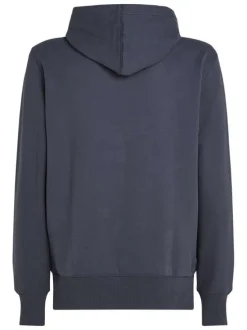 Sweat à capuche en coton bleu marine uni à coupe droite avec un petit patch