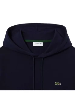 Sweat à capuche en coton bleu marine uni à coupe droite et poche kangourou