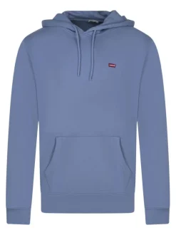 Sweat à capuche en coton bleu uni avec une coupe droite et nom iconique