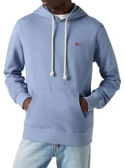Sweat à capuche en coton bleu uni avec une coupe droite et nom iconique