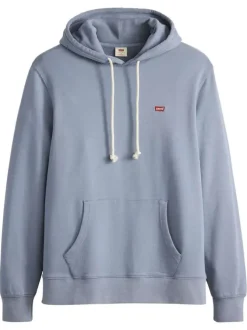 Sweat à capuche en coton bleu uni avec une coupe droite et nom iconique