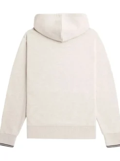 Sweat à capuche en coton écru chiné avec une coupe droite et une grande poche