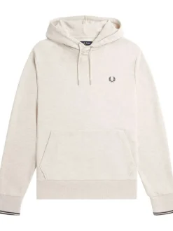 Sweat à capuche en coton écru chiné avec une coupe droite et une grande poche