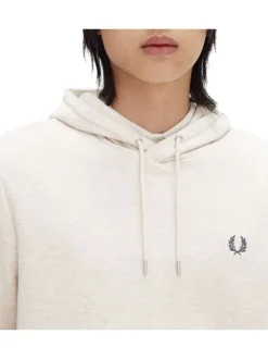 Sweat à capuche en coton écru chiné avec une coupe droite et une grande poche