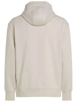 Sweat à capuche en coton écru uni avec une coupe droite et une grande poche