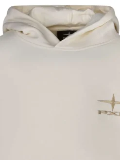 Sweat à capuche en coton écru uni à coupe droite avec le logo brodé