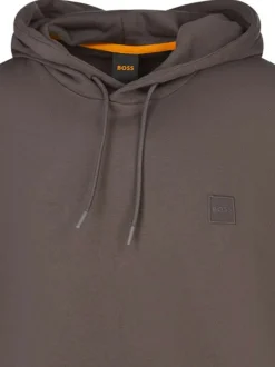 Sweat à capuche en coton marron uni avec une coupe droite et une poche