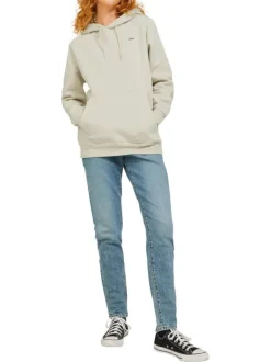 Sweat à capuche en coton mélangé beige avec une coupe relaxed fit