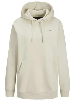 Sweat à capuche en coton mélangé beige avec une coupe relaxed fit