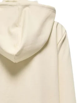 Sweat capuche en coton mélangé beige uni avec une coupe droite