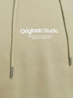 Sweat à capuche en coton mélangé beige uni à coupe droite avec petite écriture