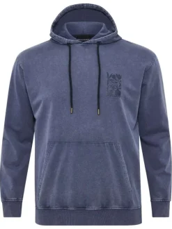Sweat à capuche en coton mélangé bleu délavé avec une coupe droite