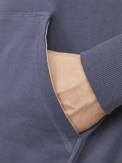 Sweat à capuche en coton mélangé bleu indigo uni à coupe droite avec écriture