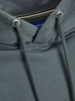 Sweat à capuche en coton mélangé bleu uni avec une coupe droite